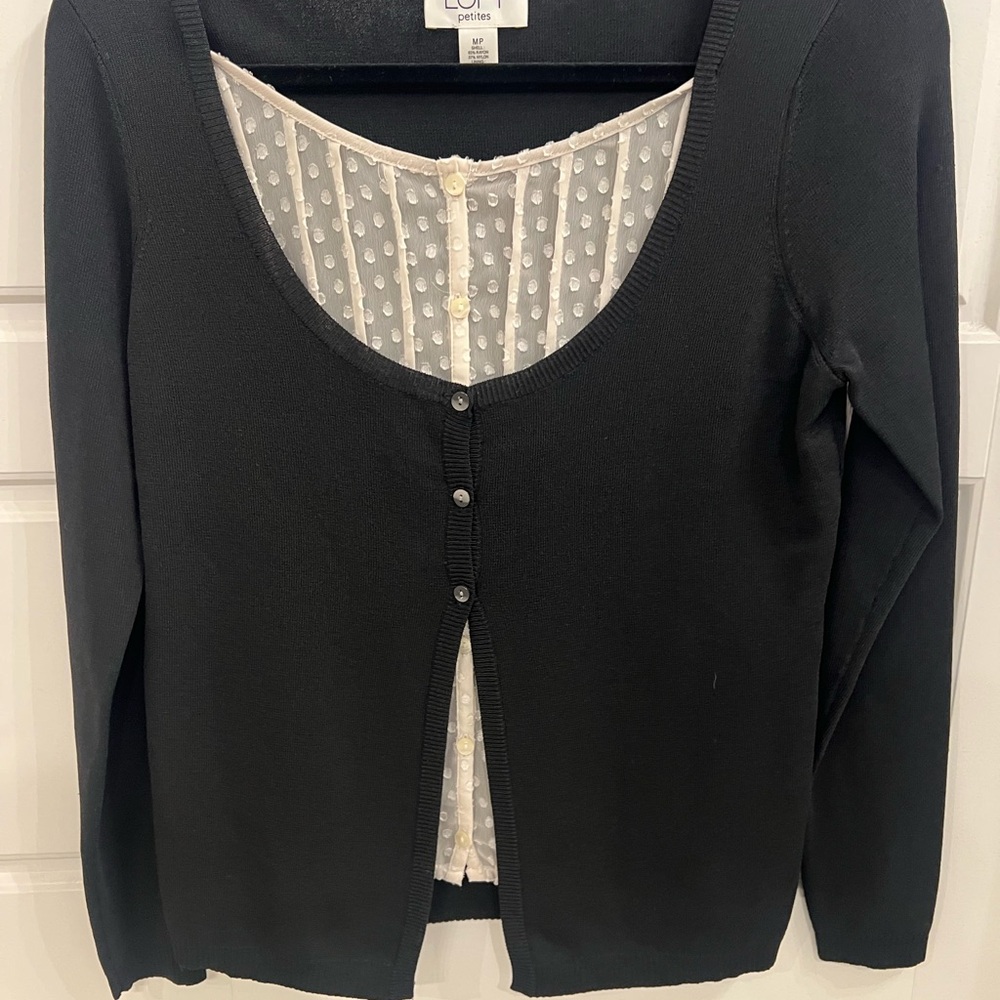 LOFT Black and White Textured Cardigan